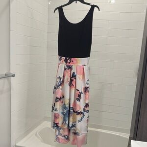 Floral Sleeveless High-Low Dress with Black Top